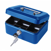 Value 15cm (6 inch) key lock Metal Cash Box Blue